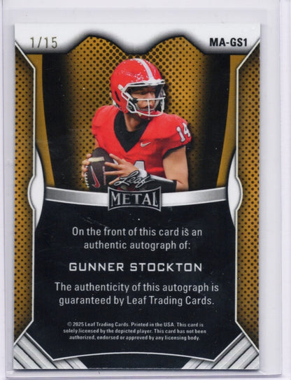 2025 Leaf Metal Gunner Stockton #MAGS1 Green Ice Auto /15 Georgia Bulldogs Rookie RC Football Card