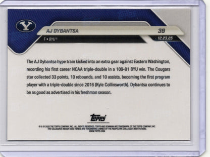 2025 Topps Bowman U Now AJ Dybantsa #39 Orange Foil /25 BYU Cougars Rookie RC Basketball Card