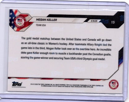 2026 Topps Now Olympics Megan Keller #15 Gold Foil /50 Team USA Hockey Card