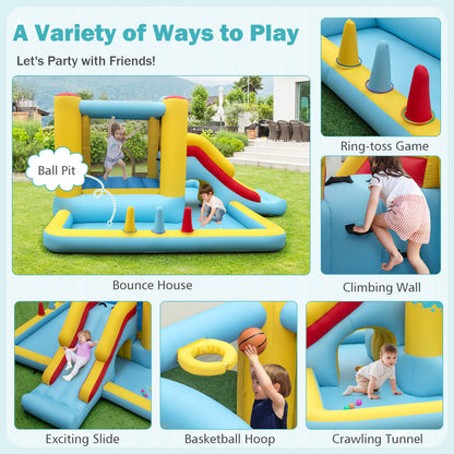 Inflatable Bounce House 7-in-1 Bouncy Castle with Slide and Tunnel with 550W Blower