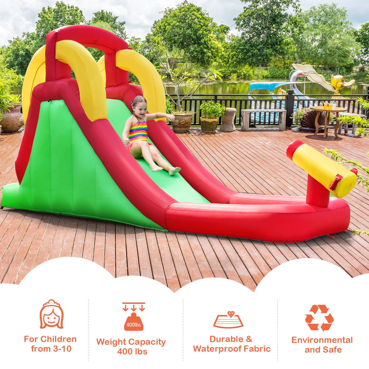Inflatable Water Slide Bounce House with Climbing Wall Jumper and 480W Blower