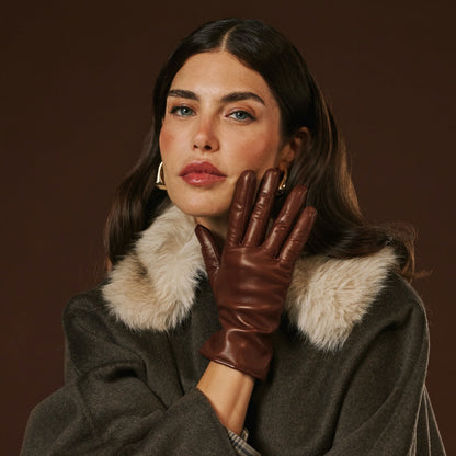 Isabella (brown) - Italian lambskin leather gloves with cashmere lining