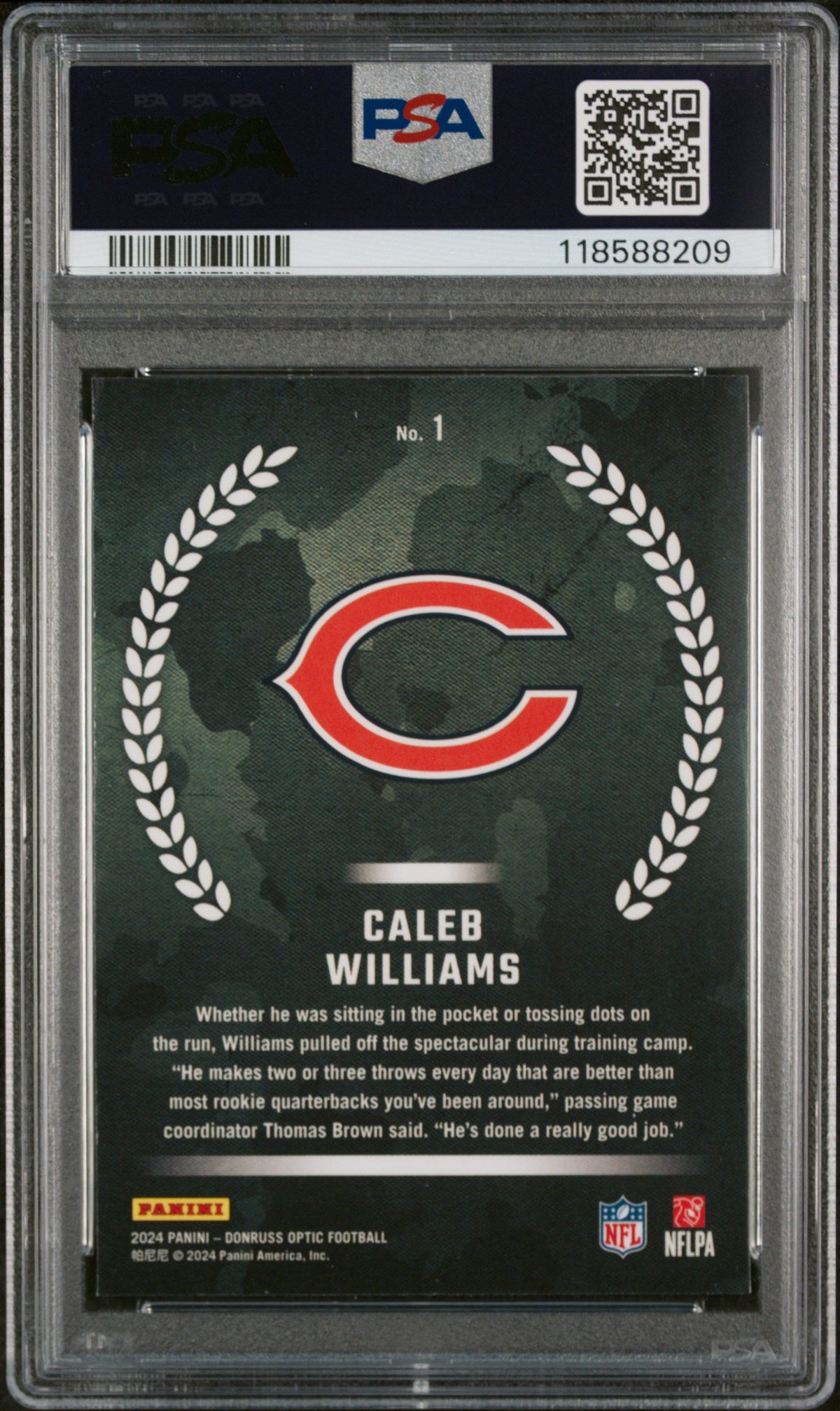 Graded 2024 Panini Donruss Optic Caleb Williams #1 Rookie Recruits Rookie RC Football Card PSA 10 Gem Mint
