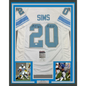 Framed Autographed/Signed Billy Sims 80 ROY 35x39 Detroit White Football Jersey JSA COA
