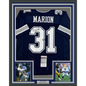 Framed Autographed/Signed Brock Marion 35x39 Dallas Blue Football Jersey JSA COA