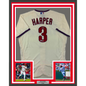 Framed Autographed/Signed Bryce Harper 35x39 Philadelphia Phillies Cream Authentic Baseball Jersey Fanatics & MLB COA