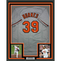 Framed Autographed/Signed Corbin Burnes 35x39 Baltimore Grey Baseball Jersey Beckett BAS COA