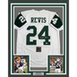 Framed Autographed/Signed Darrelle Revis 35x39 New York White Football Jersey Beckett BAS COA