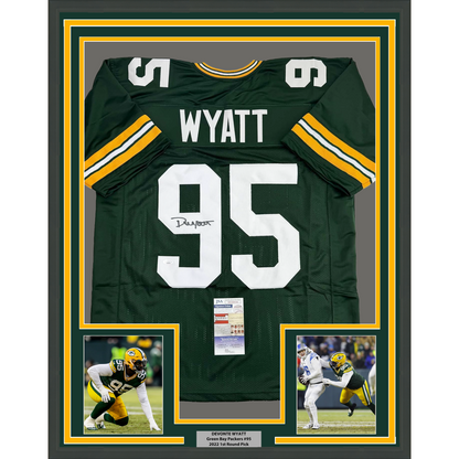 Framed Autographed/Signed Devonte Wyatt 35x39 Green Bay Green Football Jersey JSA COA