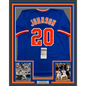 Framed Autographed/Signed Howard Johnson HOJO 35x39 New York Blue Baseball Jersey JSA COA