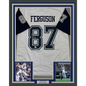 Framed Autographed/Signed Jake Ferguson 35x39 Dallas White Color Rush Football Jersey Beckett BAS COA