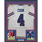 Framed Autographed/Signed James Cook 35x39 Buffalo White Football Jersey Beckett BAS COA