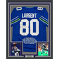 Framed Autographed/Signed Steve Largent HOF 95 35x39 Seattle Blue Stat Football Jersey Beckett BAS COA