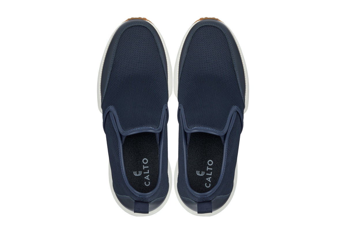 CALTO - J1435  - 3.3 Inches Taller (Dark Blue) - Casual Chunky Sole Sneaker Loafers