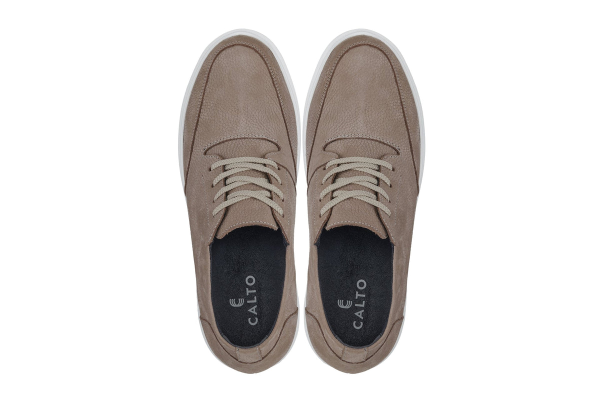 CALTO - J1770  - 3.2 Inches Taller (Khaki) - Casual Chunky Sole Boots – Soft Pebble Grain Nubuck Leather