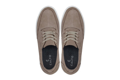 CALTO - J1770  - 3.2 Inches Taller (Khaki) - Casual Chunky Sole Boots – Soft Pebble Grain Nubuck Leather