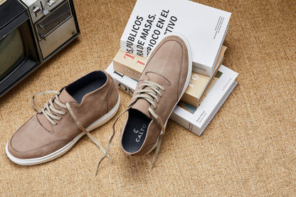 CALTO - J1770  - 3.2 Inches Taller (Khaki) - Casual Chunky Sole Boots – Soft Pebble Grain Nubuck Leather