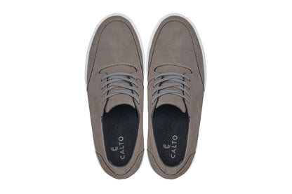 CALTO - J1771  - 3.2 Inches Taller (Grey) - Casual Chunky Sole Boots – Soft Pebble Grain Nubuck Leather