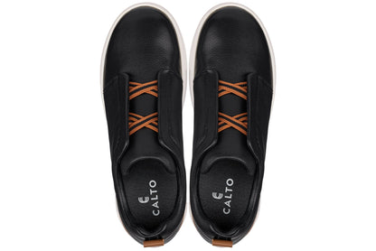 CALTO - J1932  - 2.6 Inches Taller (Black/White Sole) - Slip-On Snoafers