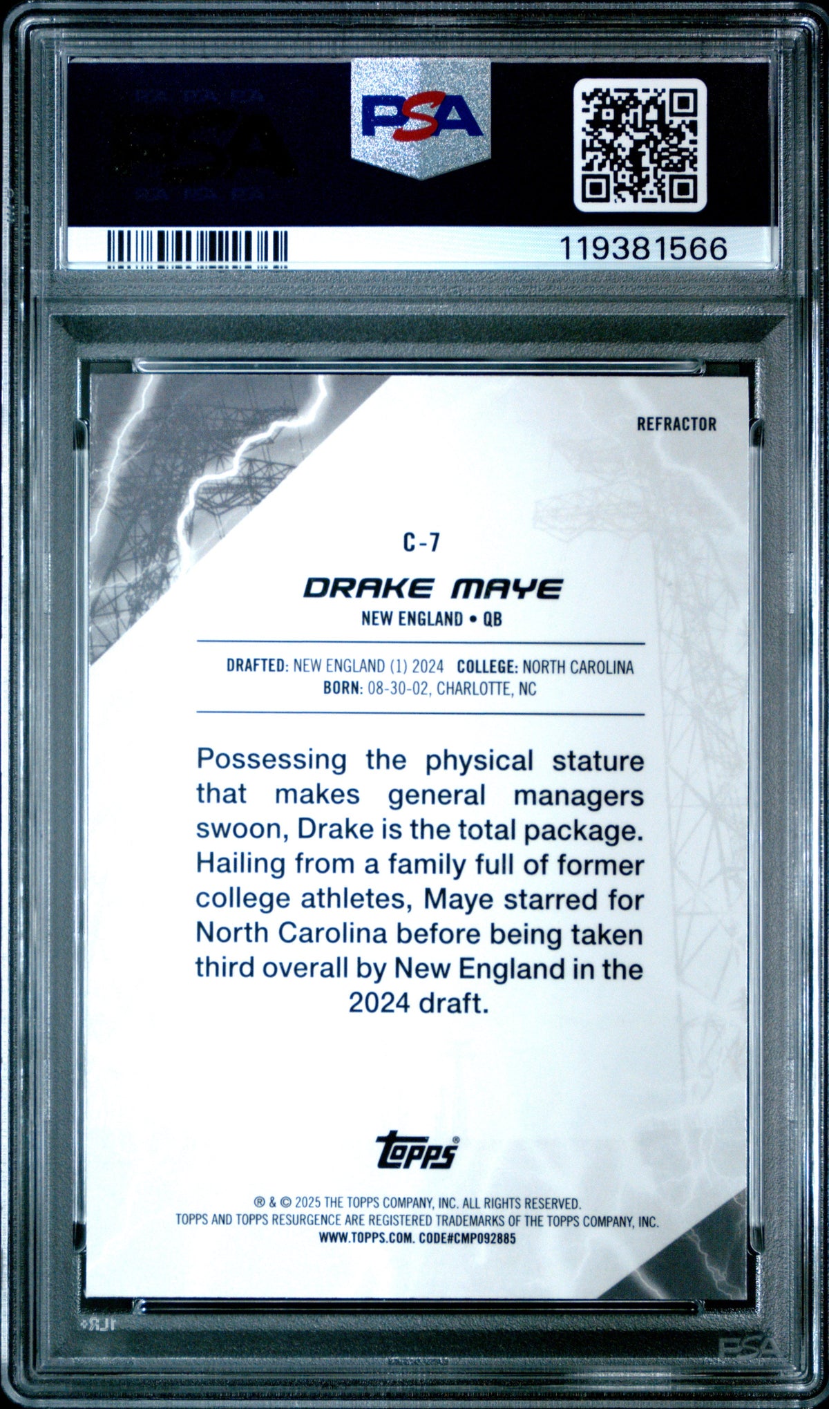 Graded 2024 Topps Resurgence Drake Maye #C7 Conductors Refractor Rookie RC Football Card PSA 10 Gem Mint