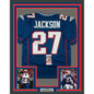 Framed Autographed/Signed JC J.C. Jackson 35x39 New England Blue Football Jersey JSA COA