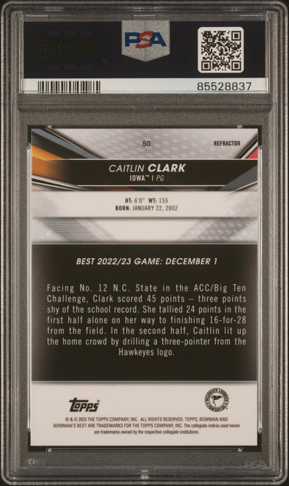 Graded 2022 Topps Bowman University Best Caitlin Clark #50 Refractor Rookie RC Basketball Card PSA 9 Mint