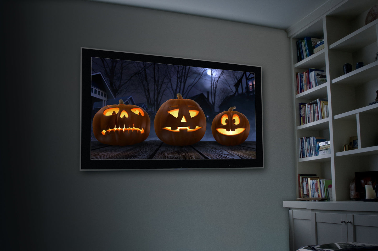 AtmosFX Halloween Digital Decoration USB - Jack-O-Lantern Jamboree 2 + 48" x 72" Projection Screen