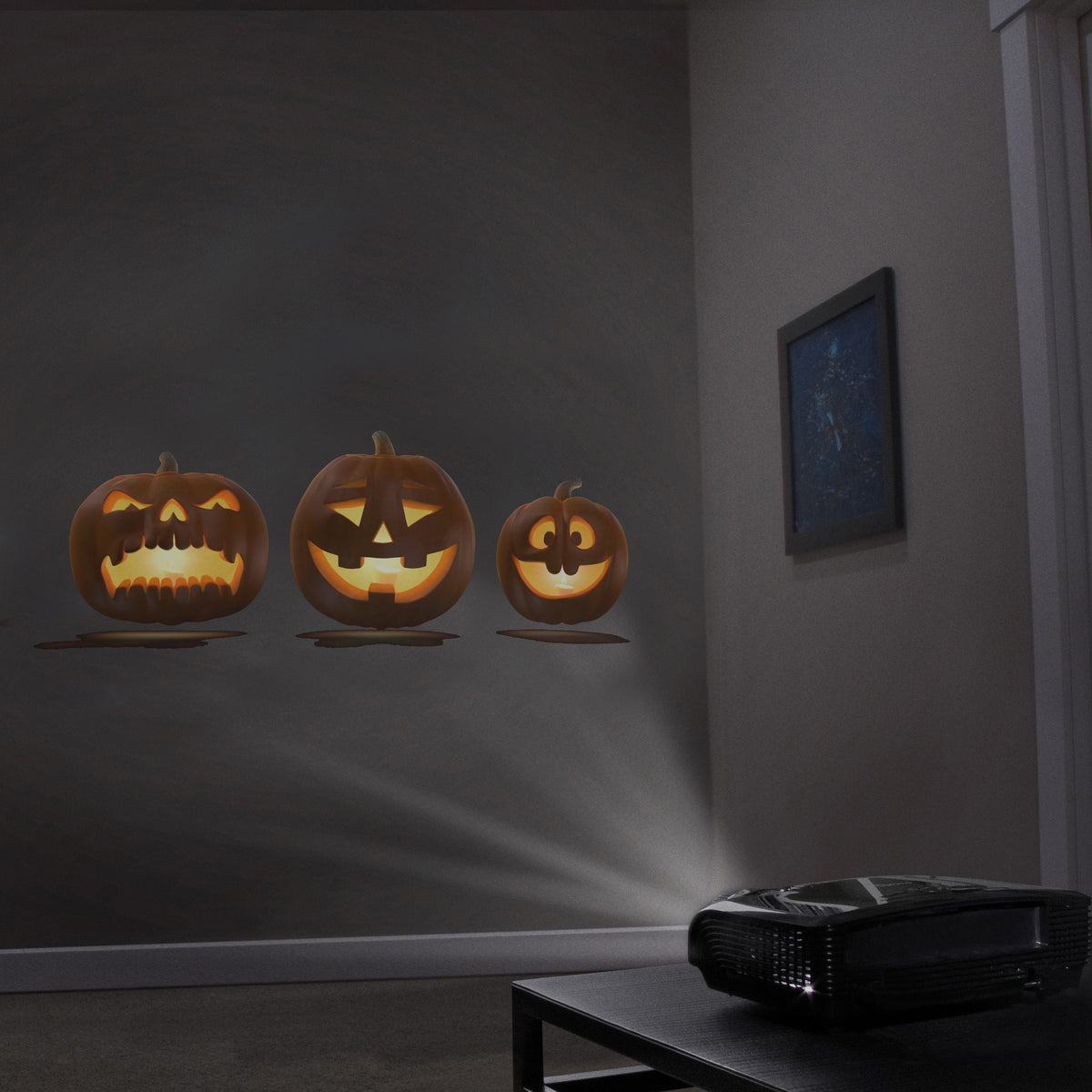 HoliScapes® USB Projector Kit - Jack-O’-Lantern Jamboree 2 + Projector + 48" x 72" Projection Screen