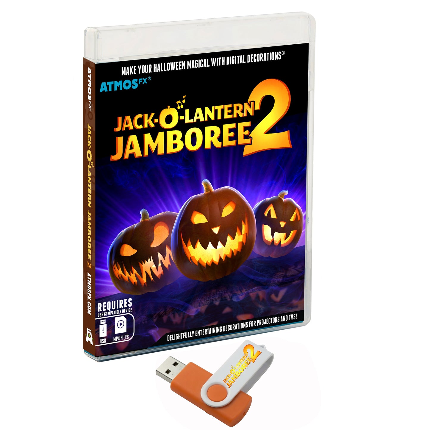 AtmosFX Halloween Digital Decoration USB - Jack-O-Lantern Jamboree 2 + 48" x 72" Projection Screen