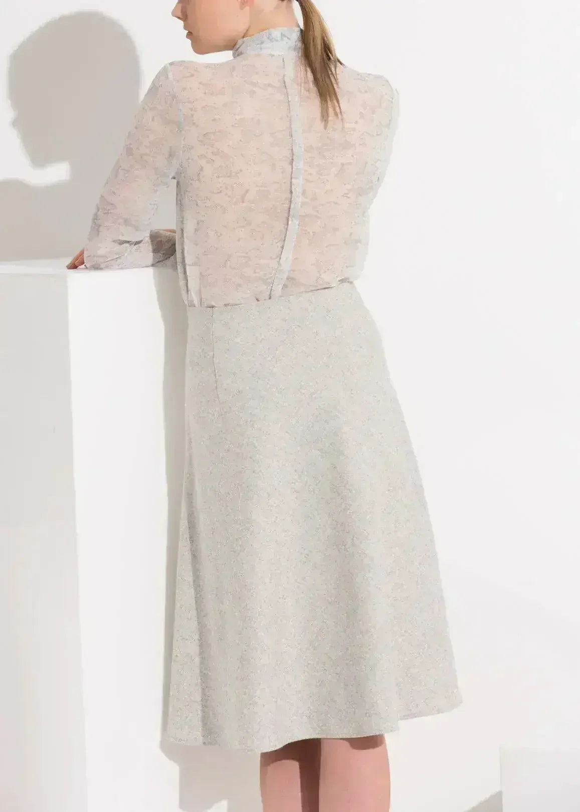 High Waisted Wool Knit Midi Skirt In Heather Grey