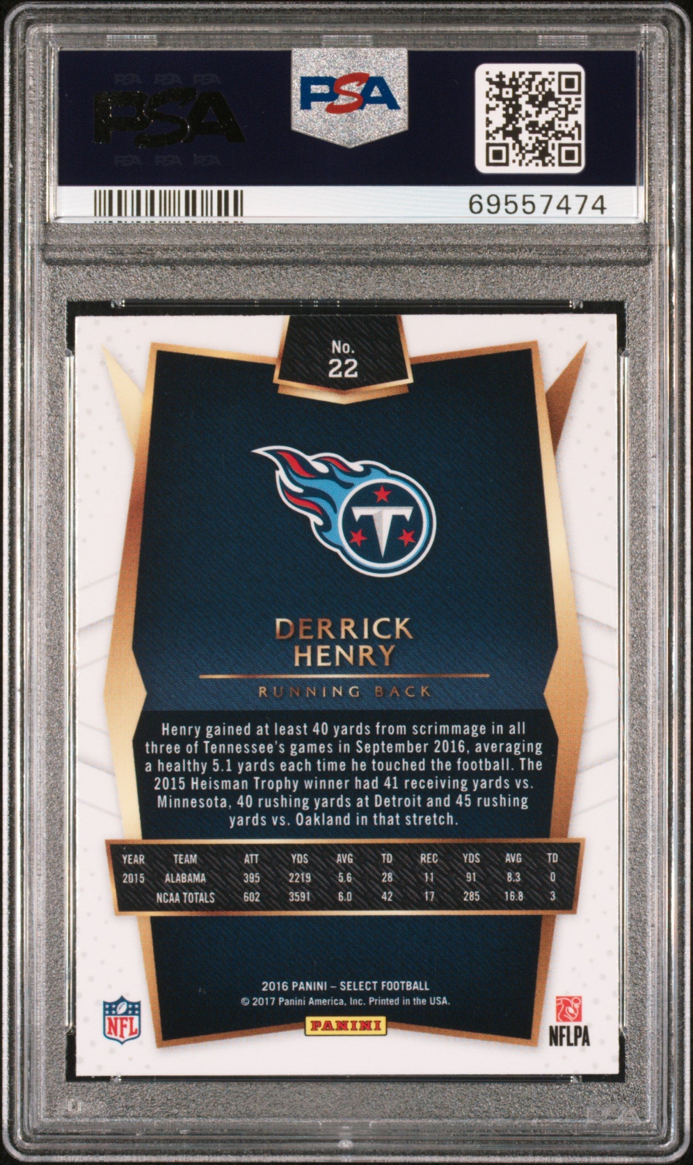 Graded 2016 Panini Select Derrick Henry #22 Rookie RC Football Card PSA 10 Gem Mint
