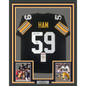 Framed Autographed/Signed Jack Ham HOF 88 35x39 Pittsburgh Black Football Jersey JSA COA
