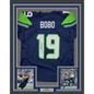 Framed Autographed/Signed Jake Bobo 35x39 Seattle Blue Football Jersey JSA COA