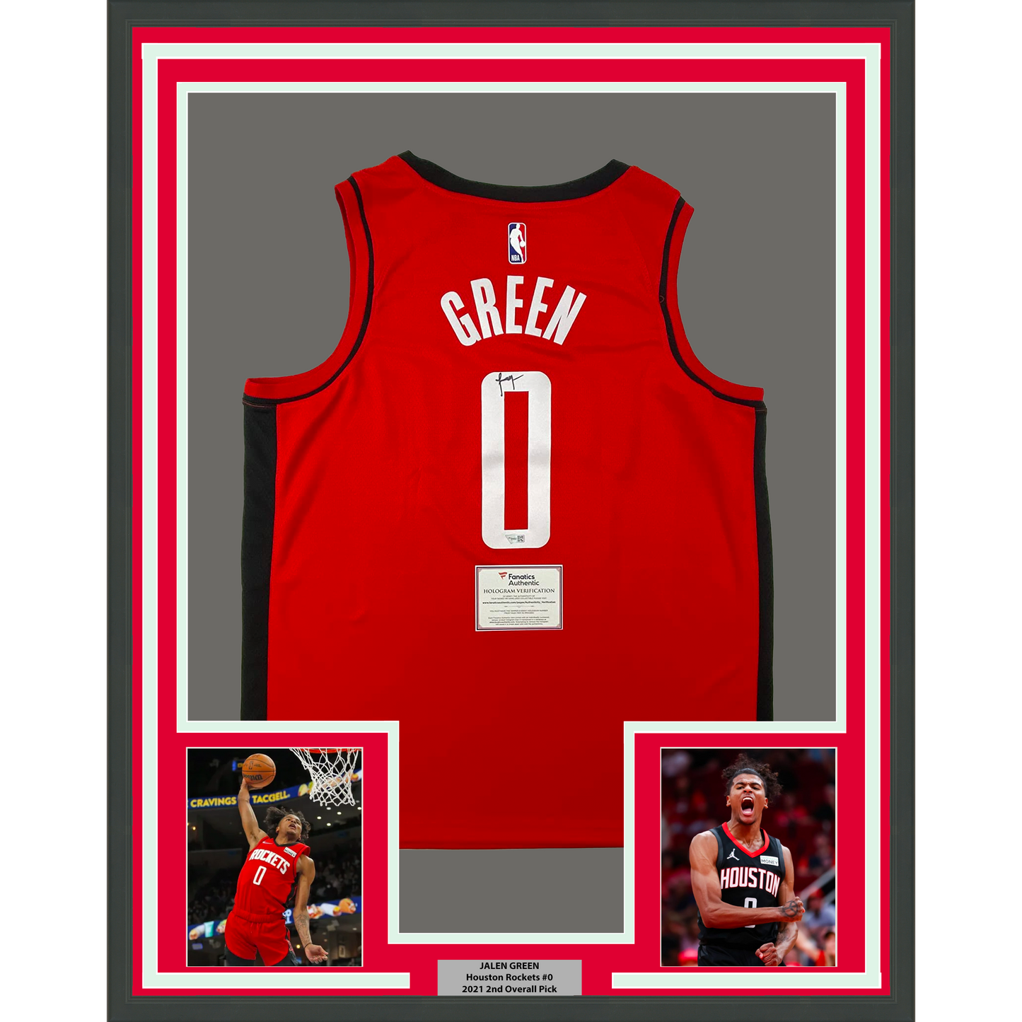 Framed Autographed/Signed Jalen Green 35x39 Houston Rockets Red Authentic Basketball Jersey Fanatics COA
