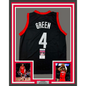 Framed Autographed/Signed Jalen Green 35x39 #4 Houston Black Basketball Jersey JSA COA
