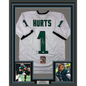 Framed Autographed/Signed Jalen Hurts 35x39 #1 Philadelphia White Football Jersey JSA COA