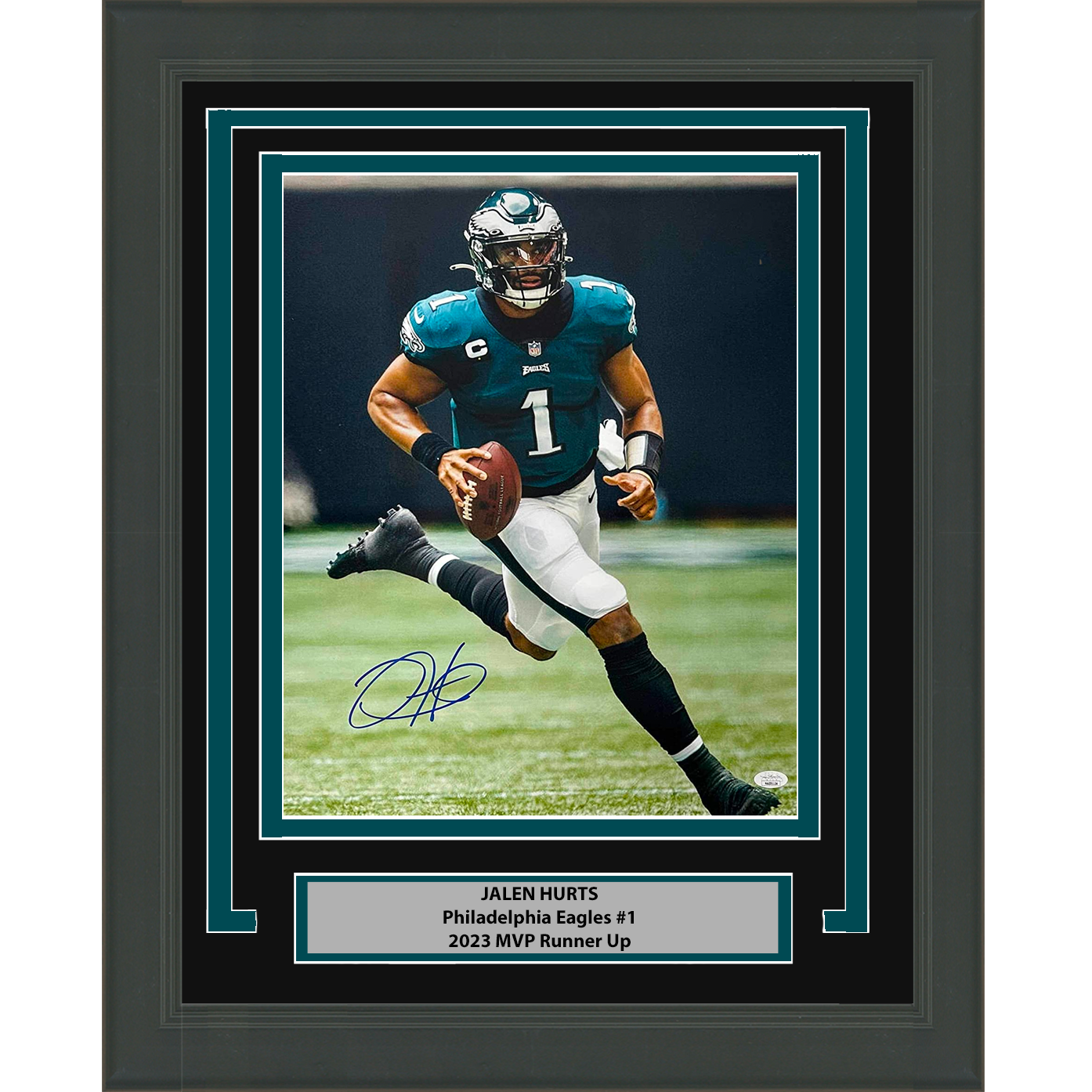 Framed Autographed/Signed Jalen Hurts Philadelphia Eagles 8x10 Football Photo JSA COA #2
