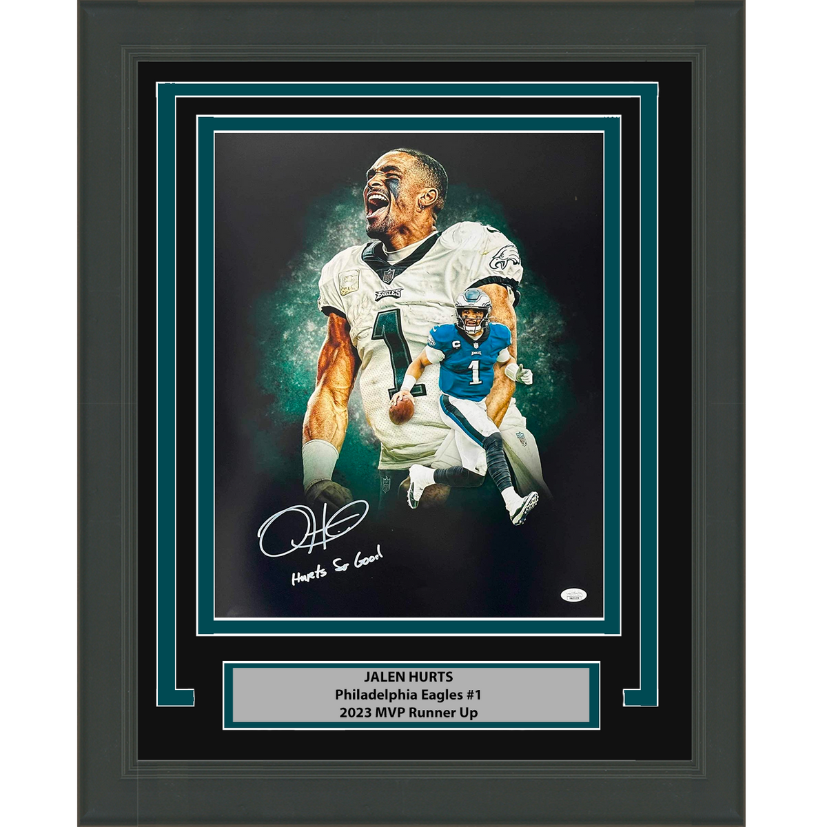 Framed Autographed/Signed Jalen Hurts So Good Inscribed Philadelphia Eagles 16x20 Football Photo JSA COA #4