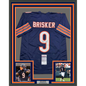 Framed Autographed/Signed Jaquan Brisker 35x39 Chicago Blue Football Jersey JSA COA