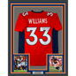 Framed Autographed/Signed Javonte Williams 35x39 Denver Orange Football Jersey Beckett BAS COA