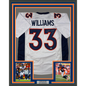 Framed Autographed/Signed Javonte Williams 35x39 Denver White Football Jersey Beckett BAS COA