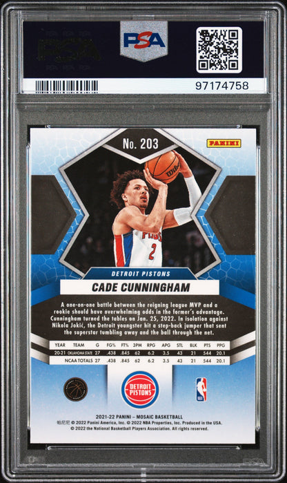 Graded 2021 Panini Mosaic Cade Cunningham #203 Rookie RC Basketball Card PSA 10 Gem Mint