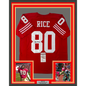 Framed Autographed/Signed Jerry Rice 35x39 San Francisco Red Football Jersey JSA COA