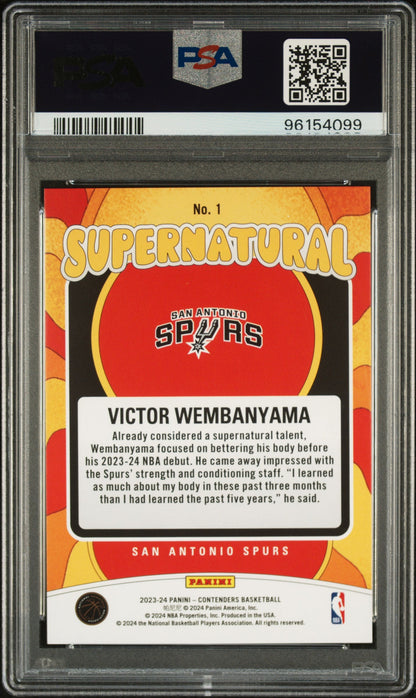 Graded 2023 Panini Contenders Victor Wembanyama #1 Super Natural Rookie RC Basketball Card PSA 10 Gem Mint