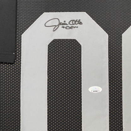 Framed Autographed/Signed Jim Otto HOF 80 35x39 Oakland Black Football Jersey JSA COA