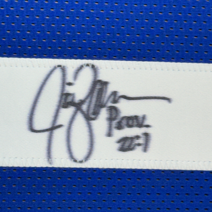 Framed Autographed/Signed Jim Zorn 35x39 Seattle Blue Football Jersey JSA COA
