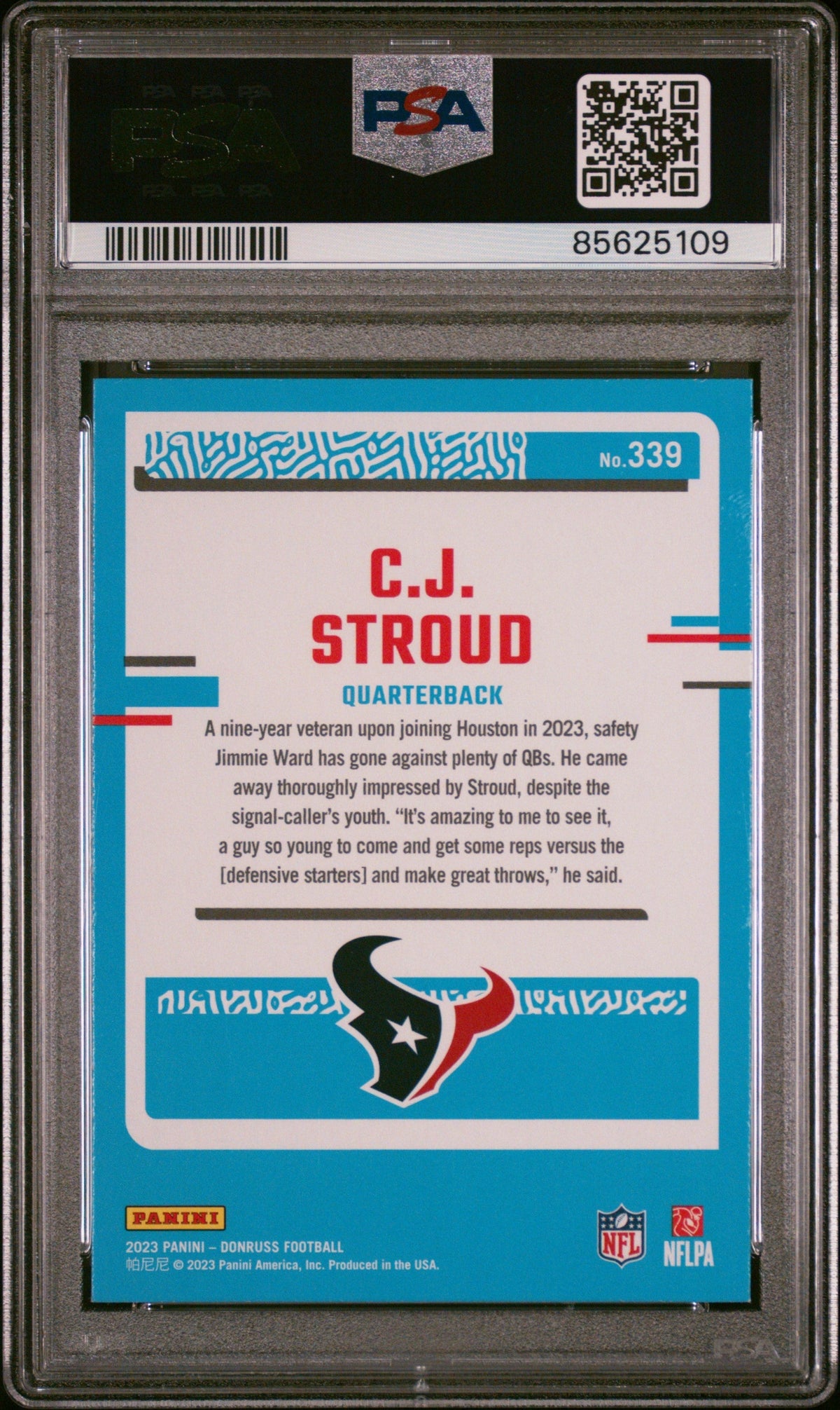 Graded 2023 Panini Donruss CJ Stroud #339 Rookie RC Football Card PSA 9 Mint