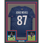 Framed Autographed/Signed Joao Neves 35x39 PSG Paris Saint Germain Blue Soccer Futbol Jersey Beckett BAS COA