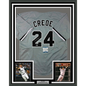 Framed Autographed/Signed Joe Crede 35x39 Chicago Grey Baseball Jersey Beckett BAS COA