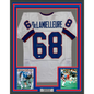 Framed Autographed/Signed Joe DeLamielleure 35x39 Buffalo White Football Jersey JSA COA